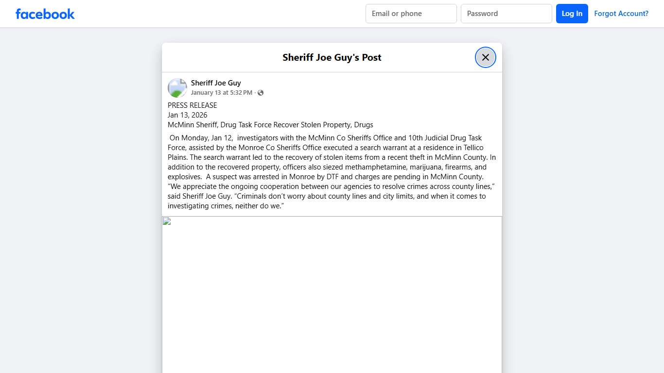 Sheriff Joe Guy - PRESS RELEASE Jan 13, 2026 McMinn... | Facebook